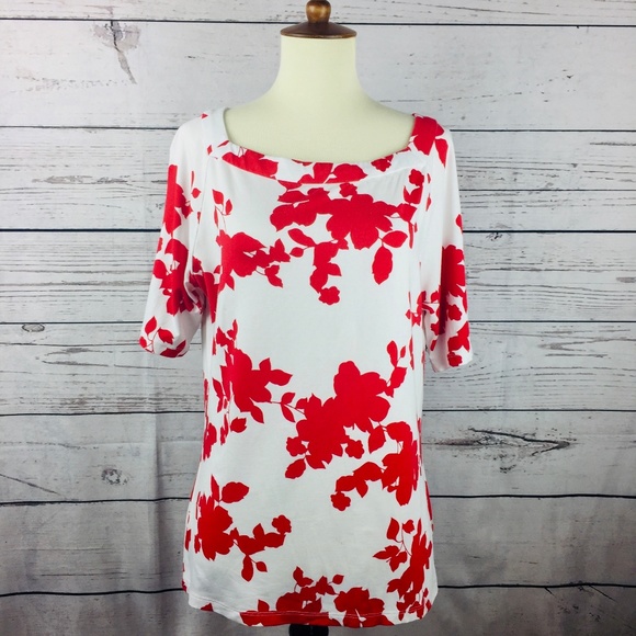 Talbots White Red Floral Square Neck Top - Picture 1 of 8